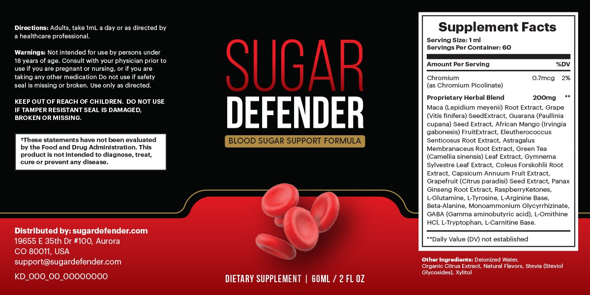 Sugar Defender supplement facts label